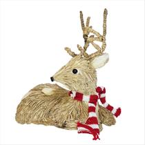 Rena Alce Sentado Com Cachecol Enfeite Natalino Rústico Em Fibra Natural 20Cm