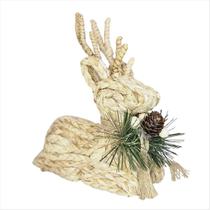 Rena Alce Sentado Decoração Enfeite Natalino Rústico Em Fibra Natural Trançada 20Cm