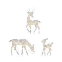 Rena De Natal Iluminada Com LED E Glitter, Ornamento De Ferro Para Jardim