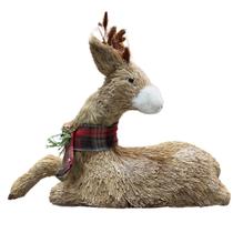 Rena de Palha Deitada 33 cm Enfeite Decorativo Natalino Tok da Casa