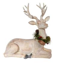 Rena decorativa deitada c/ arranjo - 28cm