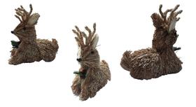 Rena Deitada Enfeite Decorativo de Palha com Glitter 12x11,5cm