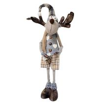 Rena Em Pé Rústico Cinza e Marrom, Bermuda Xadrez, Braços e Gorro Maleável 60cm - Cromus