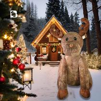 Rena Inflável Grande Sentada De Pelúcia Com 3led Bivolt 2,44m Decoração Condomínio Shopping Enfeites