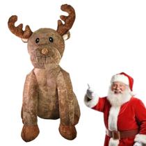 Rena Inflável Sentada De Pelúcia Decoração Natalina 3 Led Bivolt 2,44m Enfeites de Natal