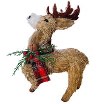 Rena natalina decorativa em pe com cachecol - 29cm Rena natalina decorativa em pe com cachecol - 29cm