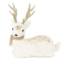 Rena Natalina Deitada Glitter Branco e Ouro 35cm BC3070