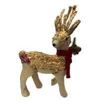 Rena Natalina Rústica Fibra Natural Palha 36cm Enfeite Natal Decoração com Cachecol