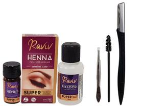 Rena para sobrancelha profissional designer kit henna raviv com Pinça Navalha escovinha