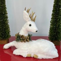 Rena Snow Deitada - Branco / Dourado - 42cm