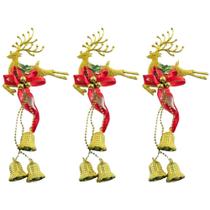 Renas Natalina Jogo Com 3 Enfeites de Pendurar Com Sinos Dourados 35cm.