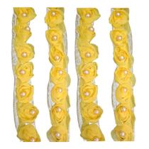 Renda de tule c/pérolas 3cm cor amarelo canário metro Renda de tule c/pérolas 3cm cor amarelo canário metro