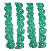 Renda de tule c/pérolas 3cm cor verde tiffanny metro Renda de tule c/pérolas 3cm cor verde tiffanny metro