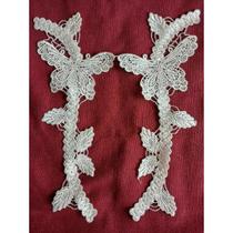 Renda Guipir Aplique Borboleta com Galho, Branco, 23 cm, para Costura e Véu, 1 Par Renda Guipir Aplique Borboleta com Galho, Branco, 23 cm, para Costura e Véu, 1 Par