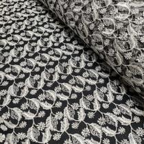 Renda Guipir Bordada Preta 1,55x1,00m com Flores Prata - Ideal para Vestidos e Customizações