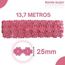 Renda Guipír Rosa Chiclete - 25Mm Rolo Com 13,7 Metros - Chl207 - Nybc