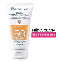 Renew Protetor Solar Facial FPS 50 Cor Média Clara 2.0 40g Tripla Proteção Matte