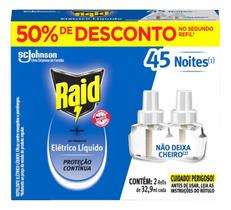 Repelente Eletrico Líquido Raid 45 Noites 2 Refis de 32,9ml