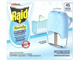 Repelente Elétrico Líquido Raid Family 45 Noites Aparelho + Refil 32,9 ml
