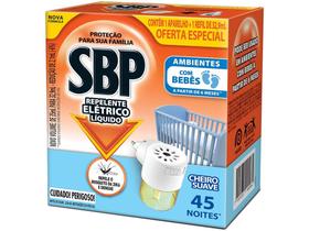 Repelente Elétrico Líquido SBP 45 Noites - Cheiro Suave Novo Aparelho + Refil 35ml