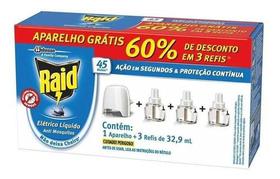 Repelente Elétrico Raid Tomada Líquido 45 Noite 3 Refis