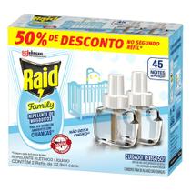 Repelente líquido elétrico 45 noites raid family caixa 2 unidades 32,9ml cada grátis 50 de desconto no segundo refil