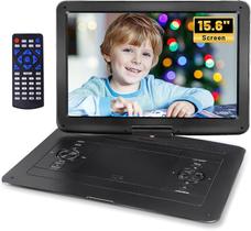 Reprodutor de DVD portátil HotHat 15,6" HD com tela giratória e bateria de 5000 mAh