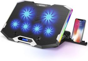 Resfriador Gamer para Laptops 11-17, com 6 Ventoinhas, 7 Modos RGB e Ajuste de Altura