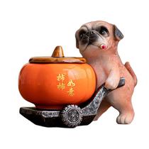Resina de cinzeiro para cães com tampa e design de pote de caqui