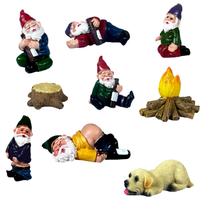 Resina de gnomos de jardim em miniatura Wetufin Drunk Gnomes 9 unidades