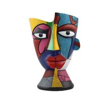 Resina de vaso de flores abstrata colorida em forma de rosto 700g 17,5 x 16,5 x 23,5 cm