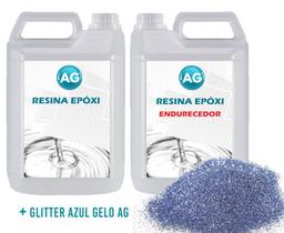 Resina Epóxi 1KG + Glitter Azul Gelo AG