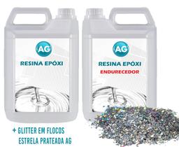 Resina Epóxi 1KG + Glitter em Flocos Lua de Prata AG Resina Epóxi 1KG + Glitter em Flocos Lua de Prata AG