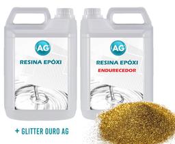 Resina Epóxi 1Kg + Glitter Ouro Ag Baixa Espessura 1Mm A 1Cm - Resinas Ag