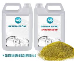 Resina Epóxi 1Kg + Glitter Ouro Holográfico Ag Alta Espessur