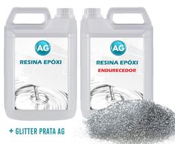 Resina Epóxi 1Kg + Glitter Prata Ag Baixa Espessura 1Mm A 1C - Resinas Ag