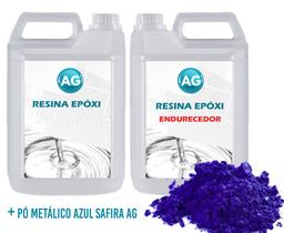 Resina Epóxi 1KG + Pó Metálico Azul Safira AG