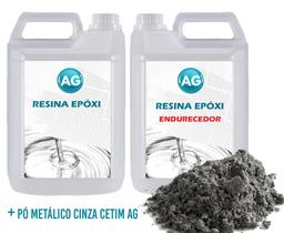 Resina Epóxi 1Kg + Pó Metálico Cinza Cetim Ag Media Espessur