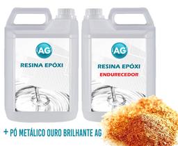 Resina Epóxi 1Kg + Pó Metálico Ouro Brilhante Ag Media Espes