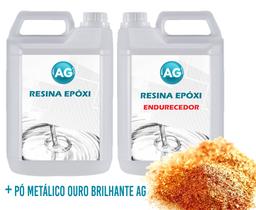 Resina Epóxi 1KG + Pó Metálico Ouro Brilhante AG