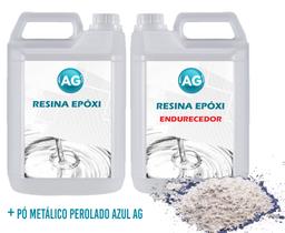 Resina Epóxi 1KG + Pó Metálico Perolado Azul AG Resina Epóxi 1KG + Pó Metálico Perolado Azul AG