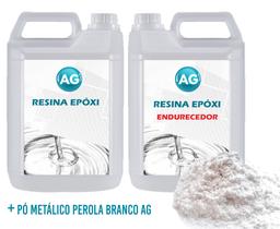 Resina Epóxi 1KG + Pó Metálico Perolado Branco AG Resina Epóxi 1KG + Pó Metálico Perolado Branco AG