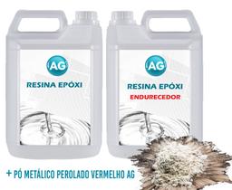 Resina Epóxi 1KG + Pó Metálico Perolado Vermelho AG - Resinas ag