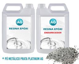 Resina Epóxi 1Kg + Pó Metálico Prata Platinum Ag Media Espes