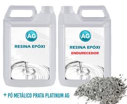 Resina Epóxi 1KG + Pó Metálico Prata Platinum AG - Resinas ag