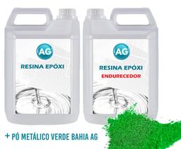 Resina Epóxi 1Kg + Pó Metálico Verde Bahia Ag Baixa Espessur