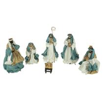 Resina natal presepio com 6 imagens azul 30cm florarte