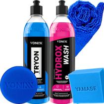 Restaura Protege e Renova Plasticos Borrachas e Pneus Tryon Limpeza e Proteção Brilho Intenso Toque Suave Hydrox Wash Vonixx