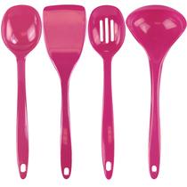 Reston Lloyd 100% Melamina Cozinha Utensílio Set Non Scratching Panela, Colher, Colher Ranhurada e Espátula, 4pc, Magenta