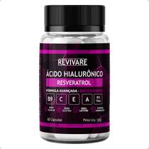 Resveratrol com Acido Hialuronico Antioxidante Vitamina E , C, A , B9 Biotina Formula Avançada 60Caps - Revivare